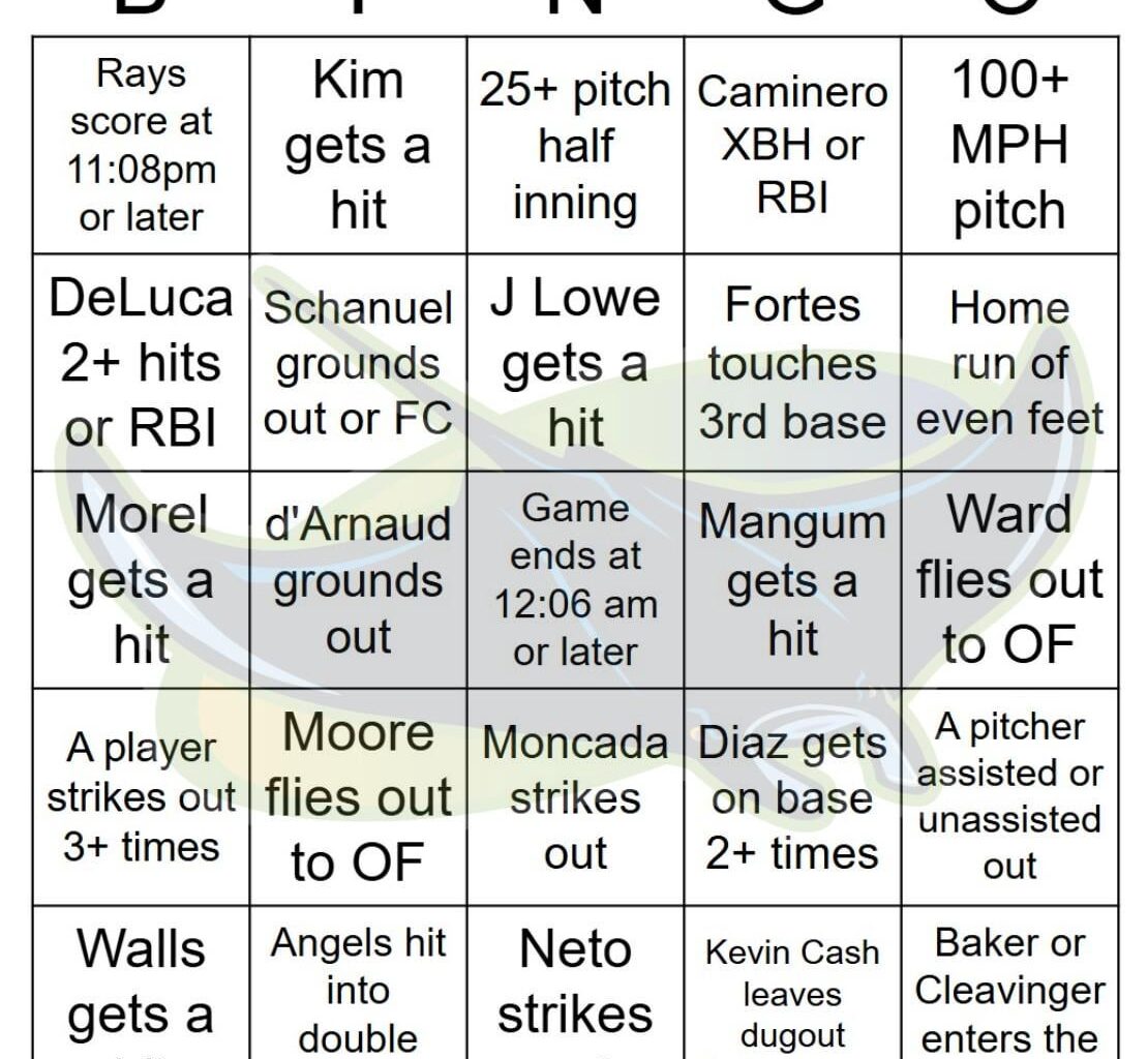Rays vs Angels Bingo 8/04/2025