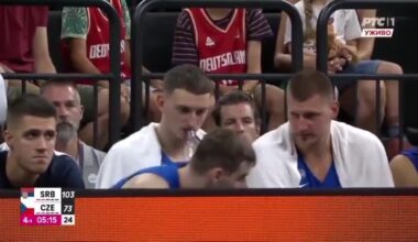 Nikola Jokic tells Nikola Topic to greet his teammates after being subbed out
