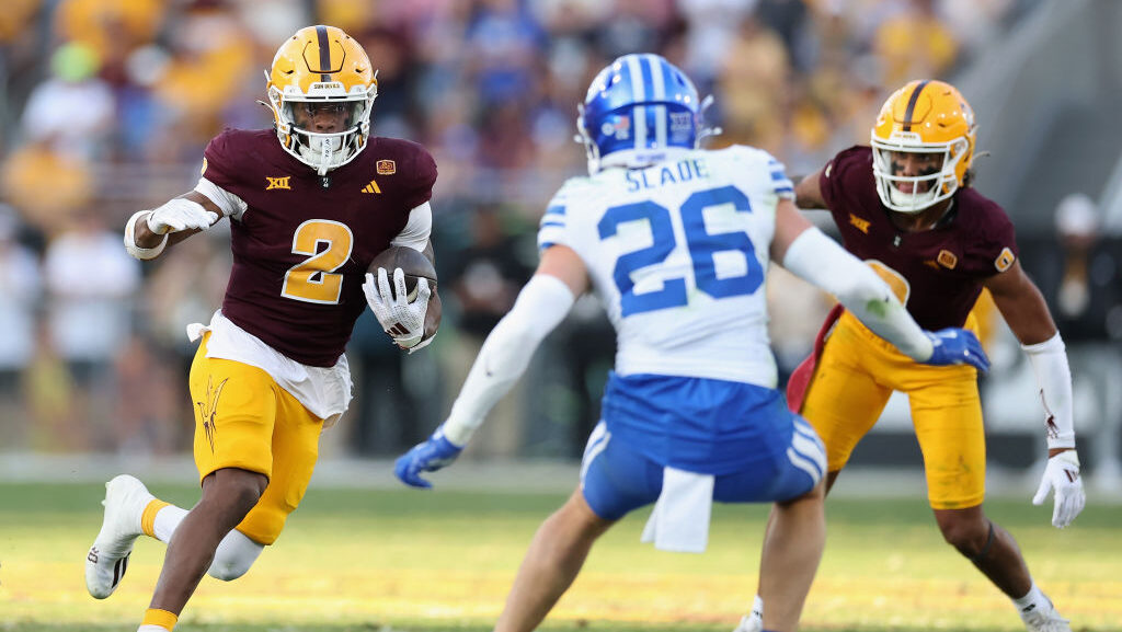 Kyson Brown #2 of the Arizona State Sun Devils...