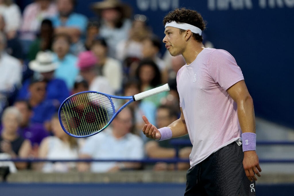 Ben Shelton reacts during the 2025 Canadian Open final