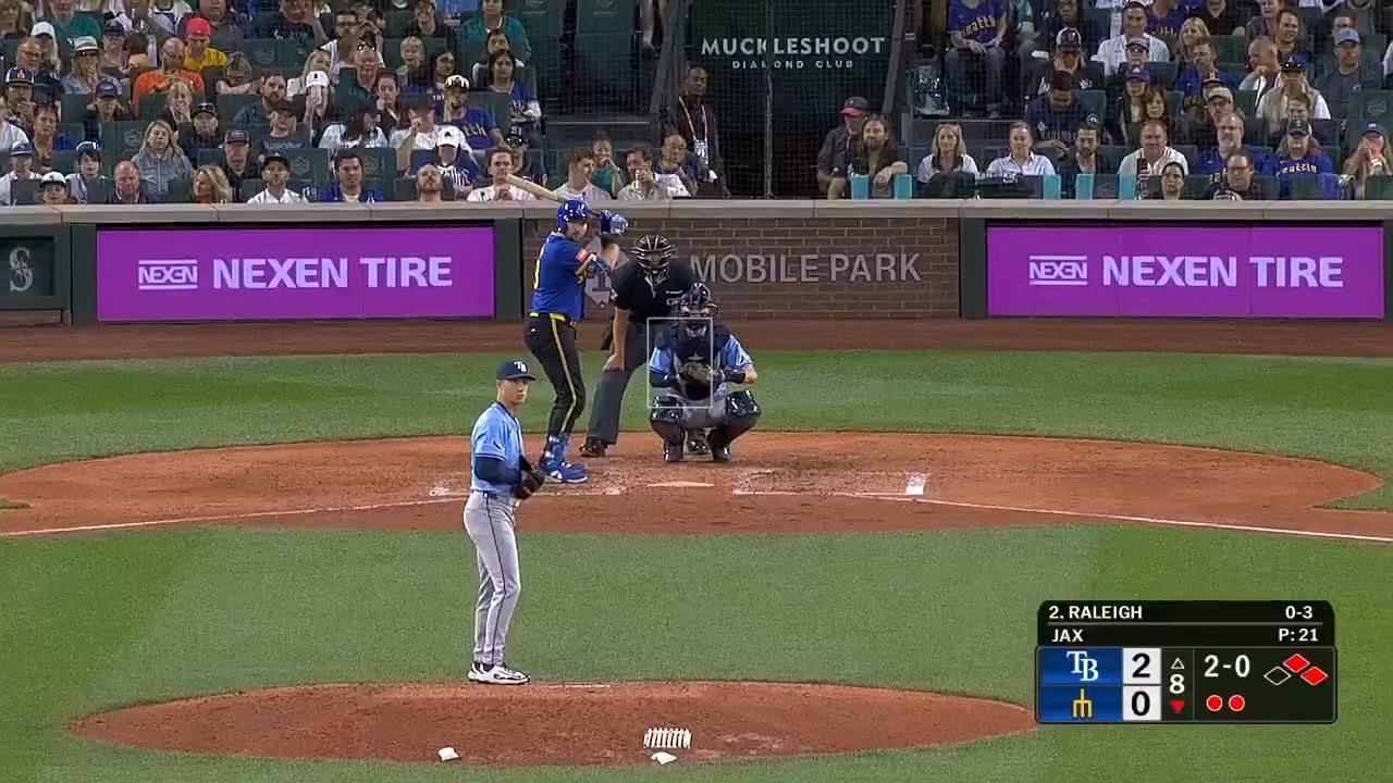 CAL RALEIGH HITS A THREE RUN BOMB TO TAKE THE LEAD OVER THE RAYS IN THE BOTTOM OF THE EIGHTH