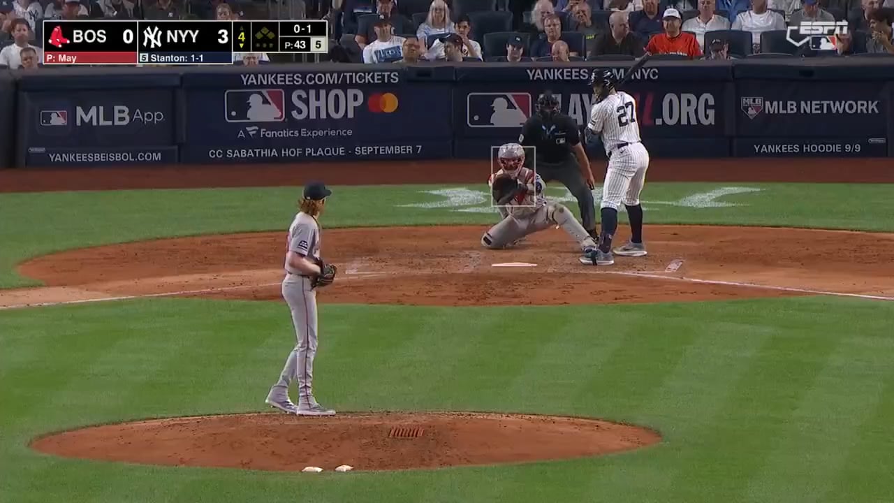 Stanton nukes a 117.8 mph double over Eaton's head