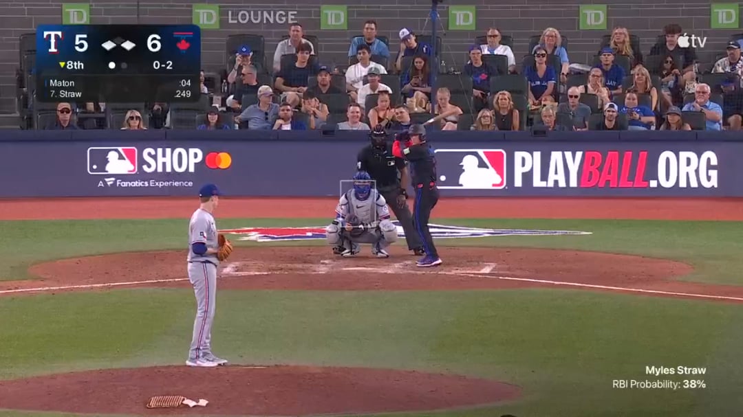Blue Jays catcher Alejandro Kirk gets his first career stolen base against the Rangers in his 532 MLB game