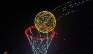 China greeted steph with a drone show of a three-pointer with his signature on the ball.
