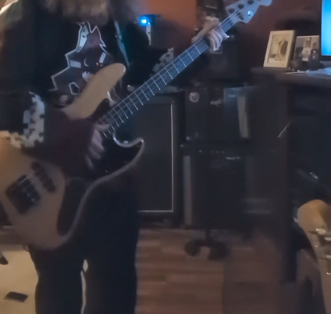 Playing "true men don't kill coyotes" by the red hot chili peppers in a coyotes jersey