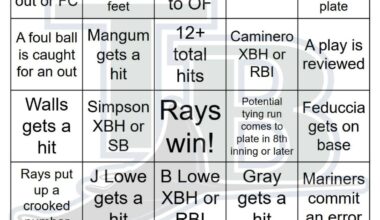 Rays vs Mariners Bingo, 8/08/2025