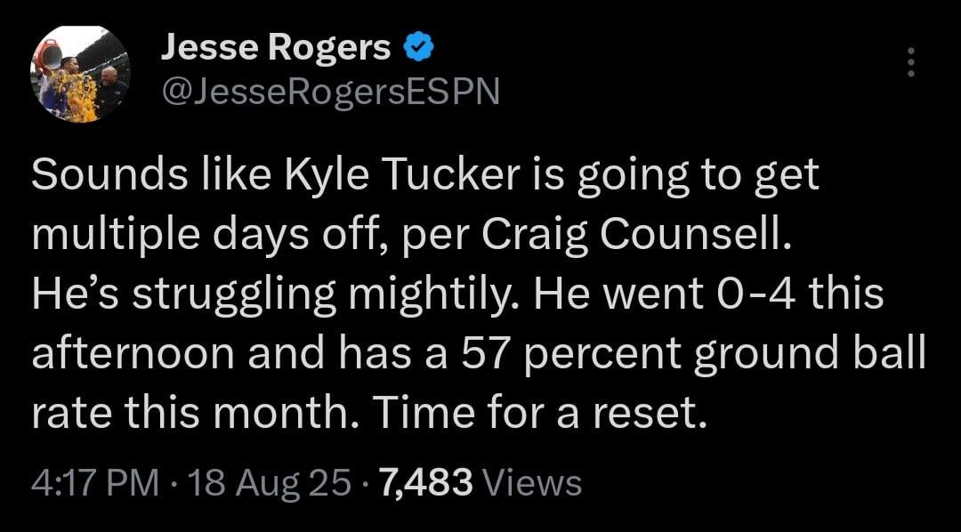 [Rogers] Tucker going to be taking games off