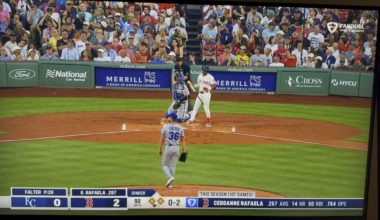Hud fakes out Boston crowd when a ball flies up into the broadcast booth
