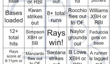 Rays vs Guardians Bingo, 8/25/2025