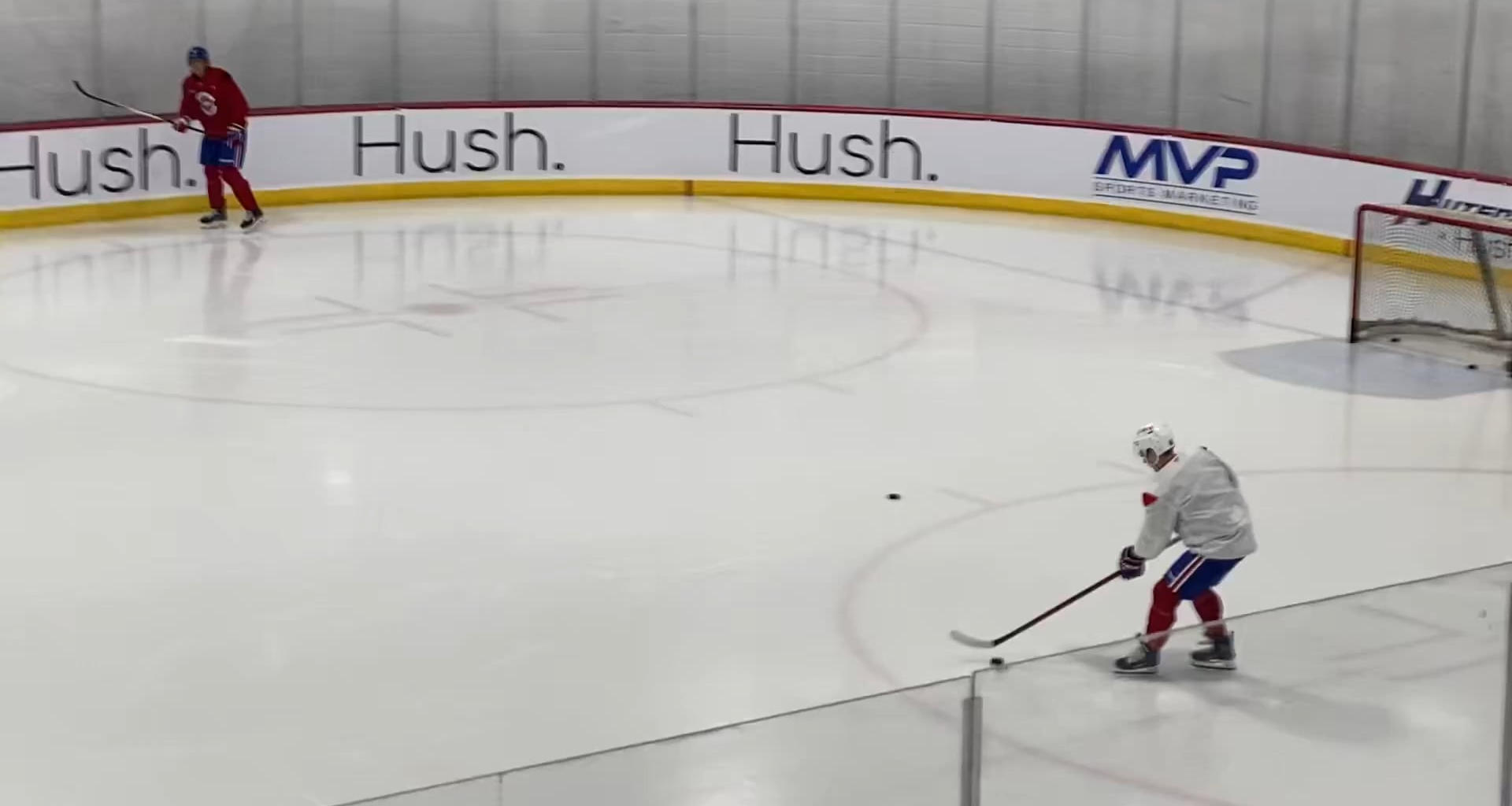 Lane Hutson and Patrik Laine are the two first players on the ice this morning