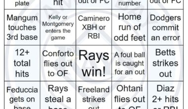 Rays vs Dodgers Bingo, 8/03/2025
