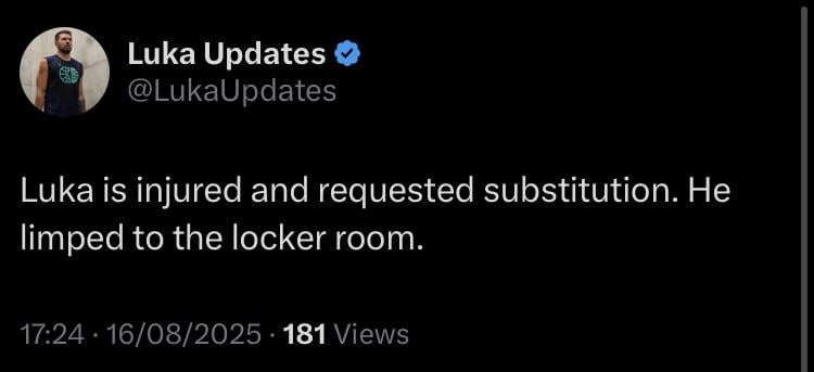 Luka is injured and requested substitution. He limped to the locker room.