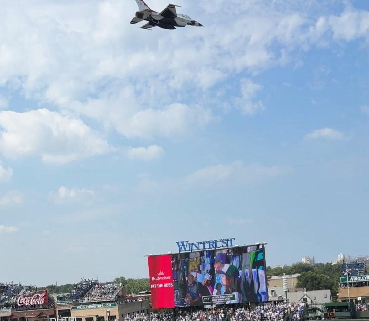 This is how close one of the planes got to Wrigley… Taken during the 7th inning stretch yesterday.