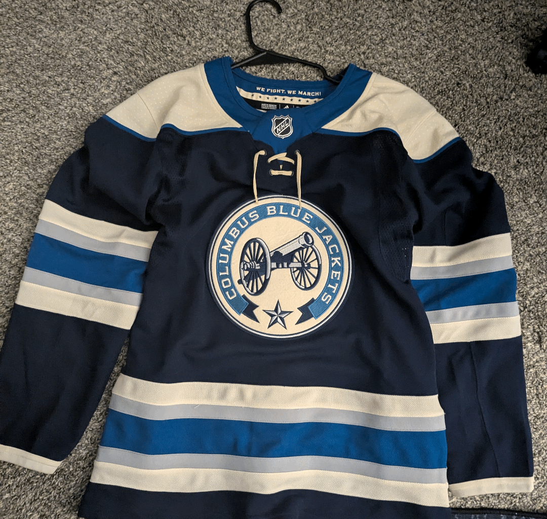 Selling a CBJ Jersey. Doesn't fit me anymore, worn twice. Adidas brand sz 42, no-name, pick up in Columbus area, DM me an offer. Want someone to be able to enjoy it instead of it being in my closet