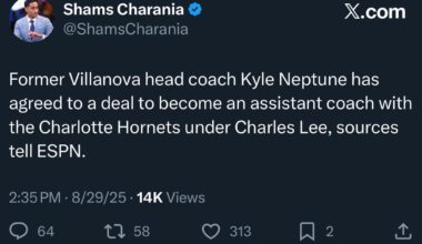 Former Villanova head coach Kyle Neptune has agreed to a deal to become an assistant coach with the Charlotte Hornets under Charles Lee