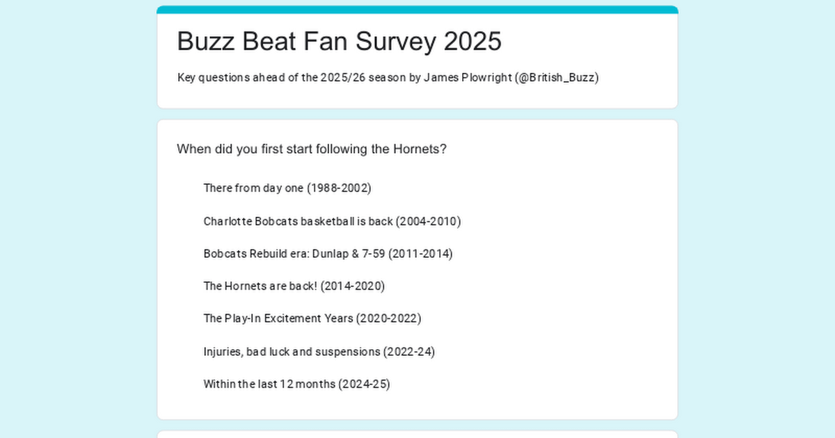 4th Annual Hornets Fan Survey