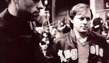 Just a picture of David Gilmour of Pink Floyd wearing an Angels jacket on the set of The Wall film