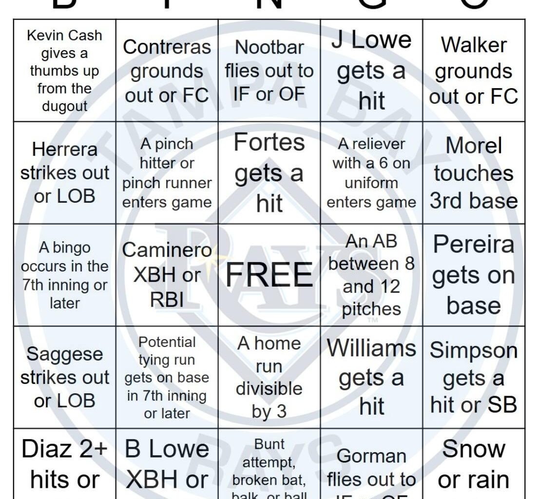 Rays vs Cardinals Bingo, 8/24/2025