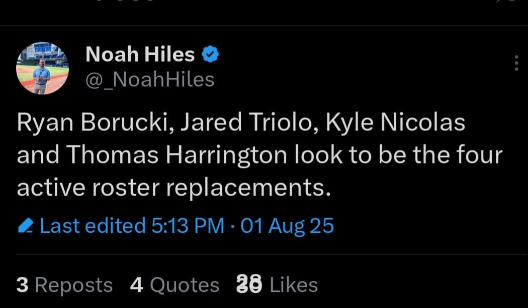 Ryan Borucki, Jared Triolo, Kyle Nicolas and Thomas Harrington are all called up. Per Noah Hiles.