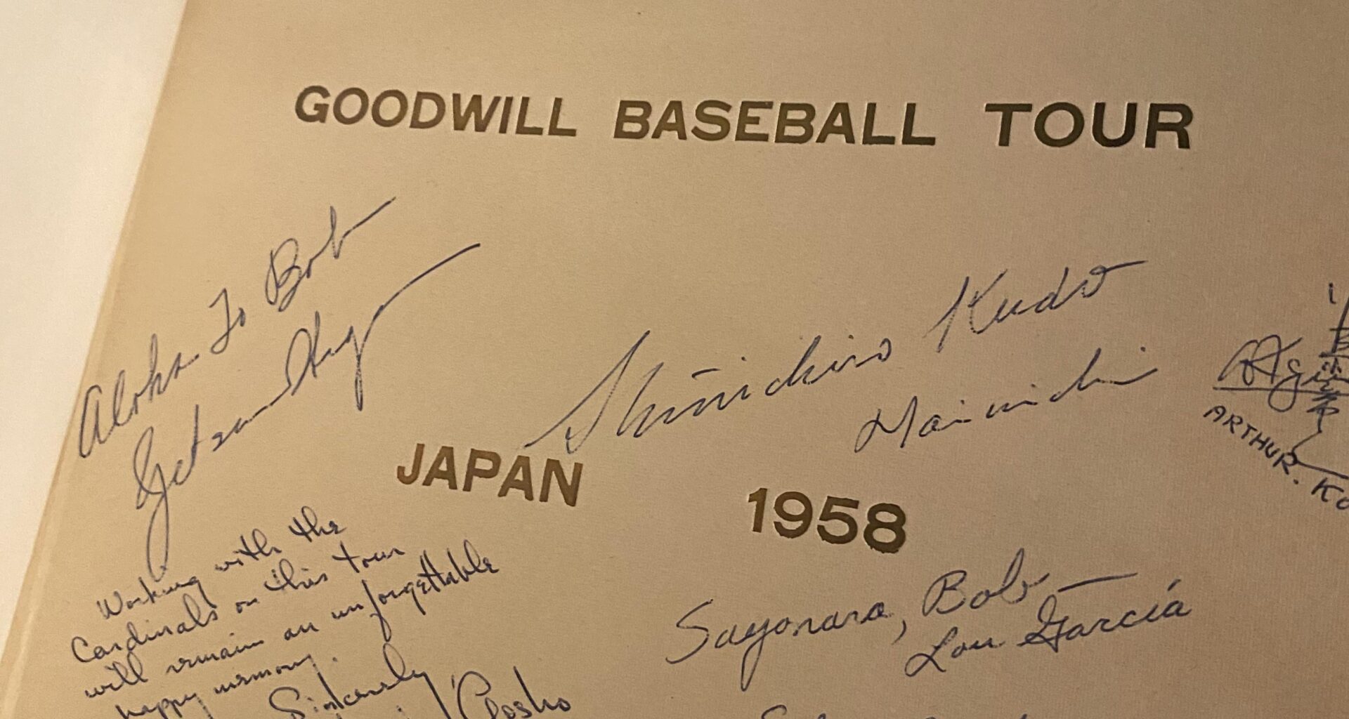 1958 cardinals tour to Japan scrapbook I found. Has everyone’s signatures including some of the Japanese players. It’s full. Only one pic allowed