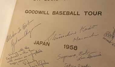 1958 cardinals tour to Japan scrapbook I found. Has everyone’s signatures including some of the Japanese players. It’s full. Only one pic allowed
