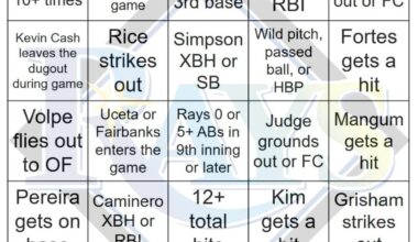 Rays vs Yankees Bingo, 8/19/2025