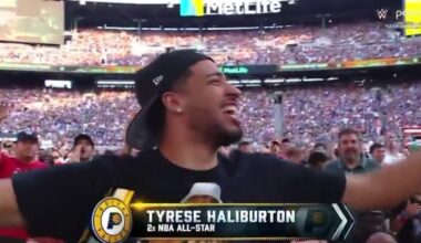 Tyrese Haliburton continues to live rent-free in the heads of New-Yorkers as he gets booed at Metlife stadium while being introduced by the PA announcer ahead of the WWE SummerSlam event