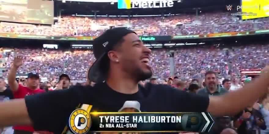 Tyrese Haliburton continues to live rent-free in the heads of New-Yorkers as he gets booed at Metlife stadium while being introduced by the PA announcer ahead of the WWE SummerSlam event