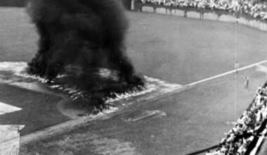 Before  Game 7 of the 1925 World Series between the Pittsburgh Pirates and the Washington Senators the infield was unplayable due to rain. officials took the drastic measure of dousing the infield with gasoline and setting it on fire to dry the field.