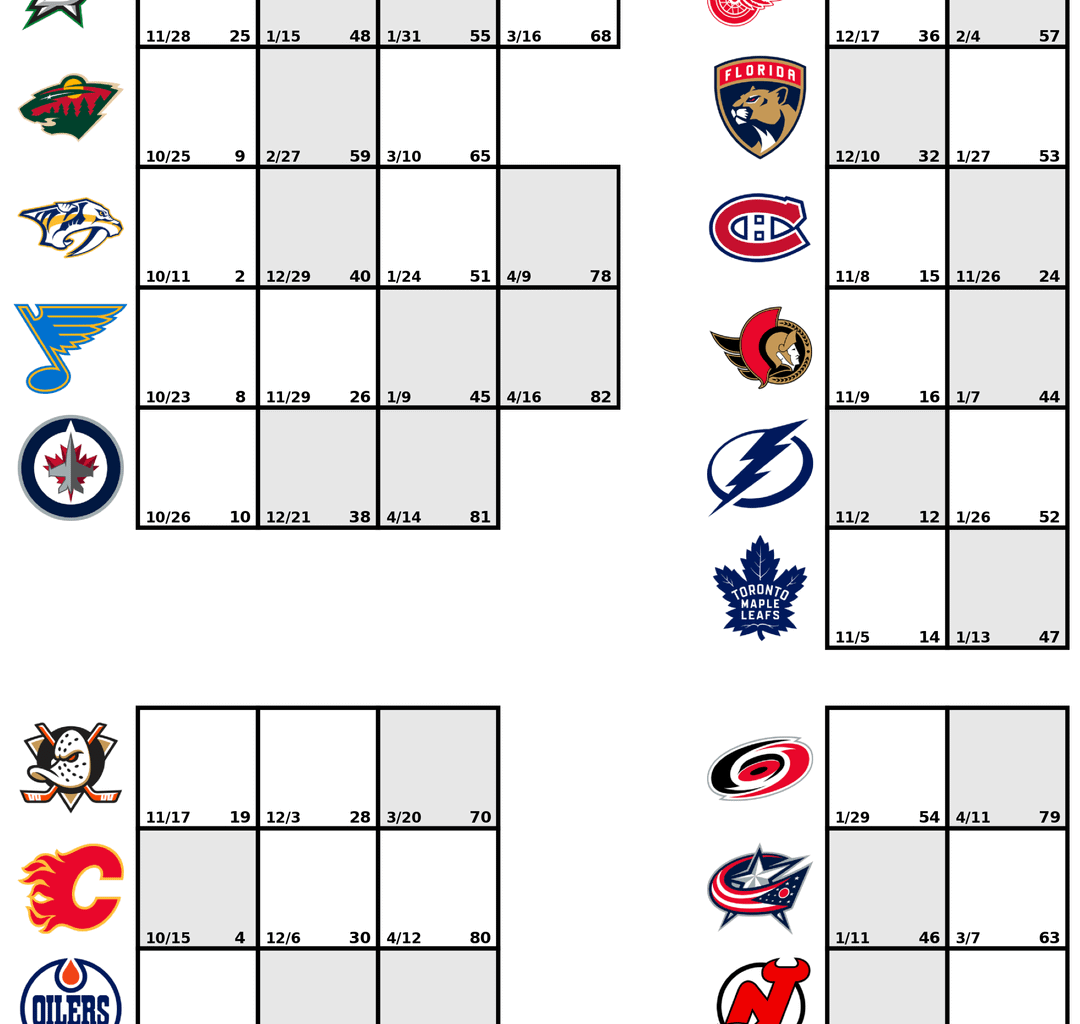 [OC] I build printable season trackers for each team, here's yours!
