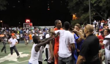 During the 2011 NBA lockout, KD visited Rucker Park and dropped 66 points. Here is a sequence of him hitting four straight threes.