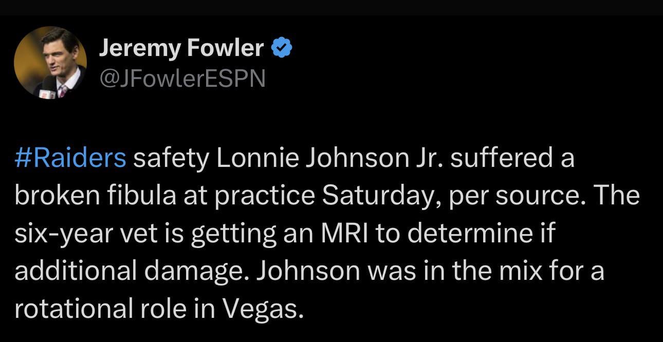 Lonnie Johnson Jr. injury is a broken fibula. Here’s to a strong recovery🏴‍☠️