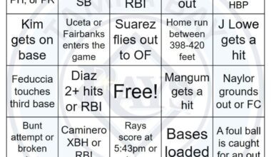 Rays vs Mariners Bingo, 8/10/2025