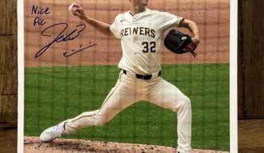 Got to meet Jacob Misiorowski tonight and got his autograph on a picture I took of him pitching. He even inscribed “Nice Pic” without me asking him to, or paying for it. He was all smiles and having a great time. He truly is a kid living his dream.
