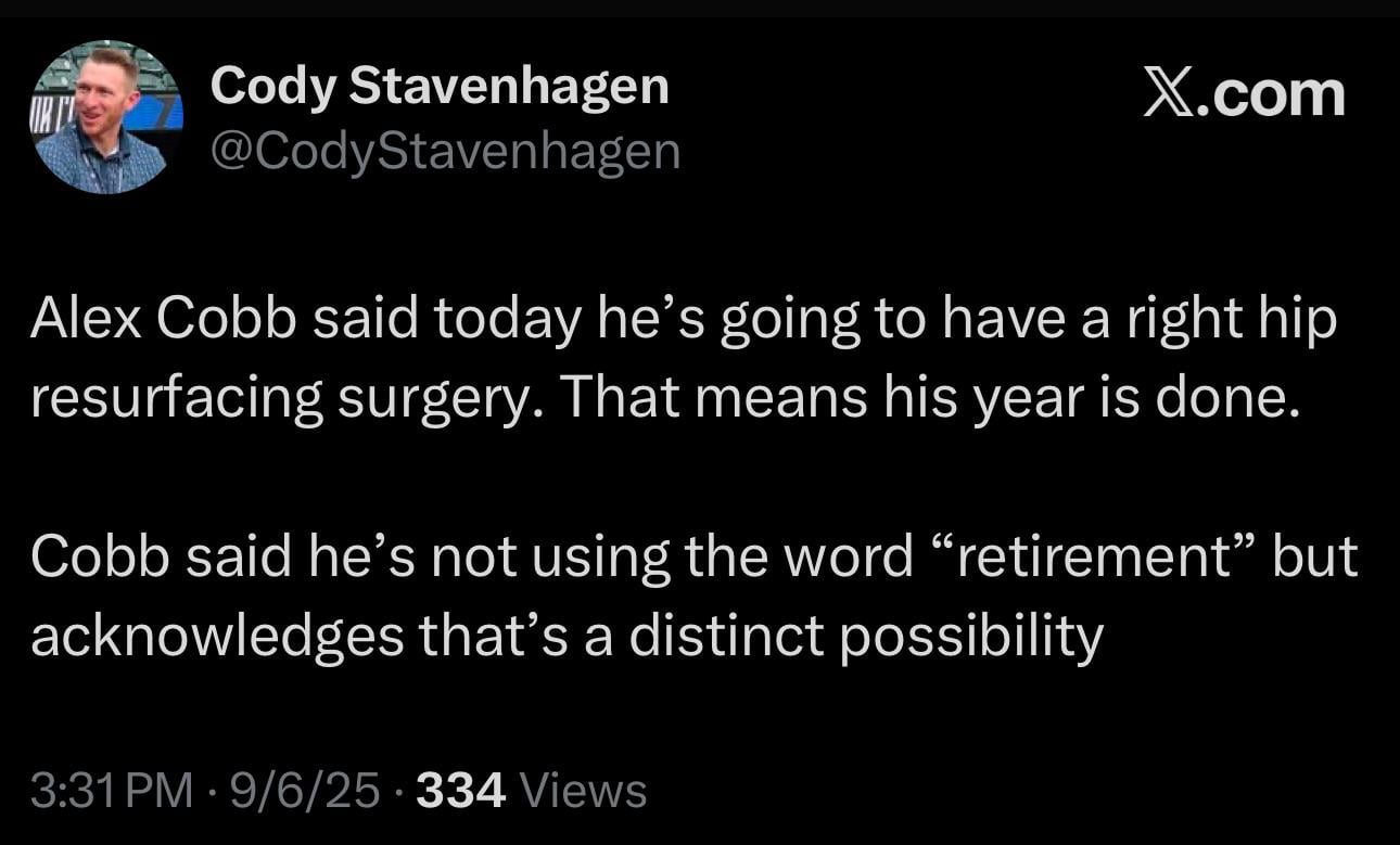 Alex Cobb will not pitch for the Tigers in 2025