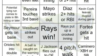 Rays vs Orioles Bingo, 9/25/2025