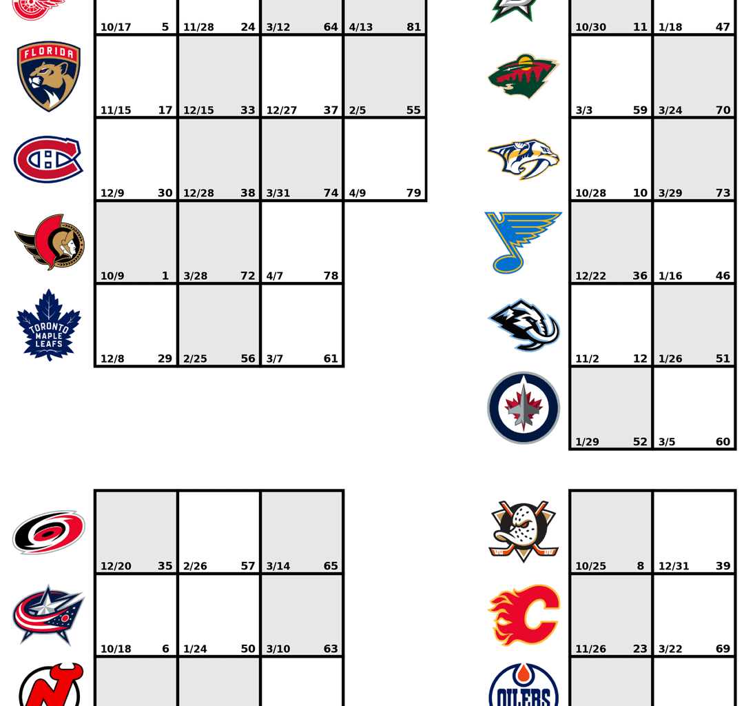 [OC] I build printable season trackers for each team, here's yours!