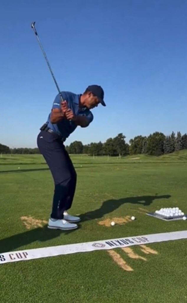 Tiger Woods is back on the links for the first time since his surgery in March on his Achilles