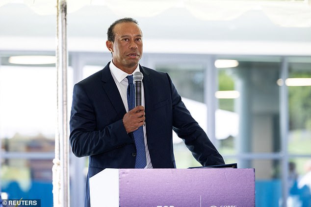 Woods, 49, is taking swings from Liberty National in New Jersey during the NEXUS Cup
