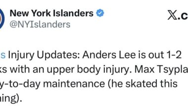 Anders Lee out 1-2 weeks