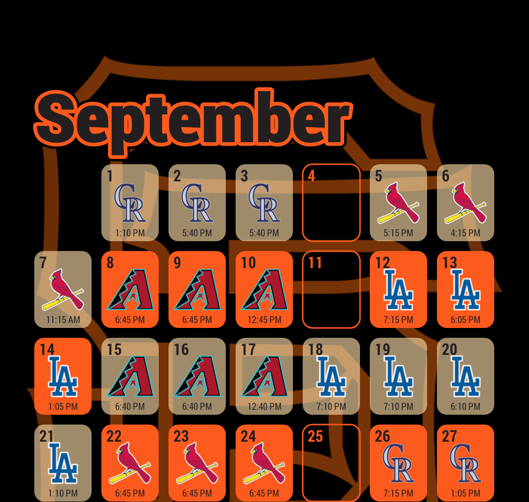 It's the last month of the regular season so here are some new schedules.