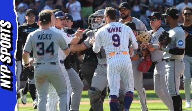 Mets and Marlins benches clear after Alcántara hits Mark Vientos