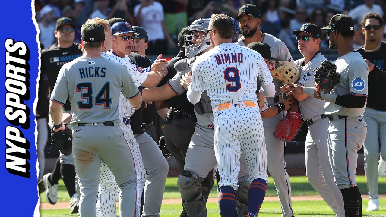 Mets and Marlins benches clear after Alcántara hits Mark Vientos