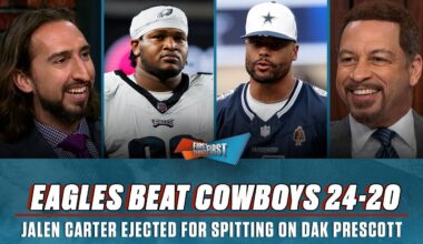 Eagles beat Cowboys, Brou grades Dallas, Jalen Carter’s ‘Spitgate’ concerning? | FIRST THINGS FIRST