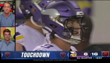 Eli Manning and Peyton Manning react to J.J. McCarthy throwing a pick-six vs. Bears | ManningCast