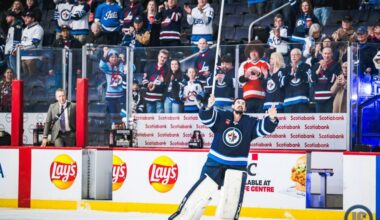 Jets goalie Connor Hellebuyck displays his connection to the community