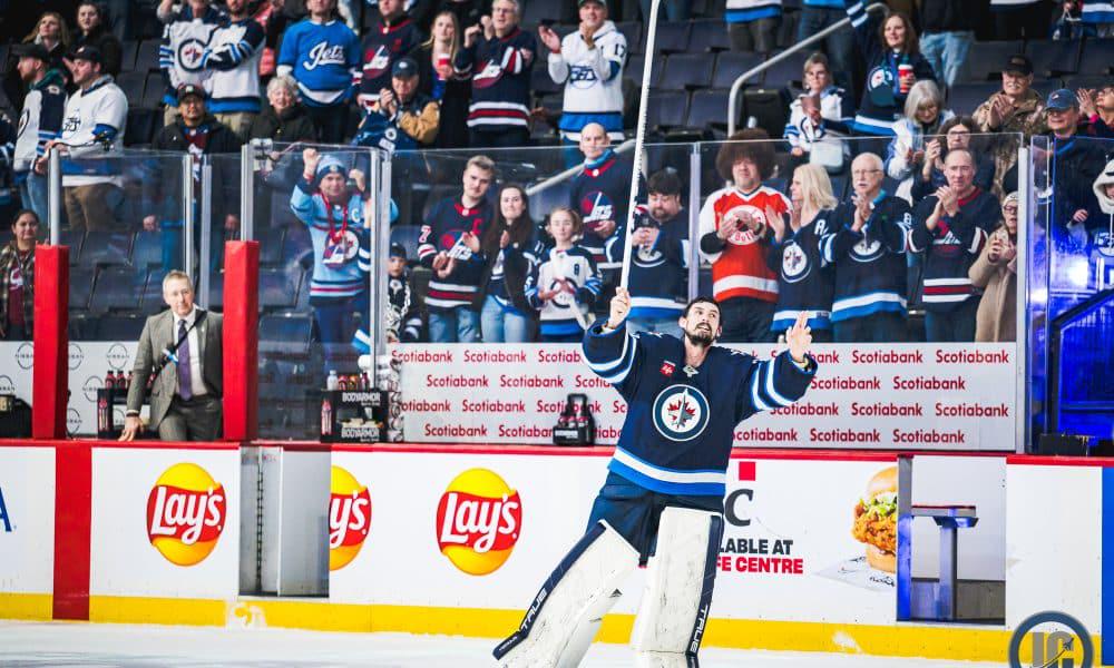 Jets goalie Connor Hellebuyck displays his connection to the community