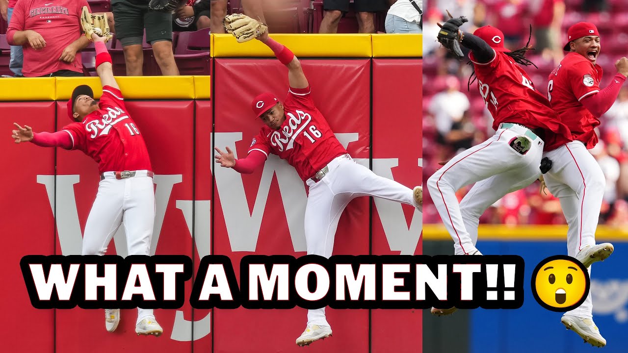 FULL 9TH INNING: Noelvi Marte's SPECTACULAR no-look catch keeps the Reds alive 😤😤