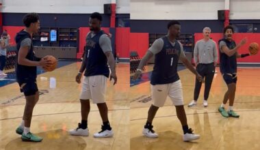 Zion Williamson and Jordan Poole working on 2-man game at Pelicans training camp