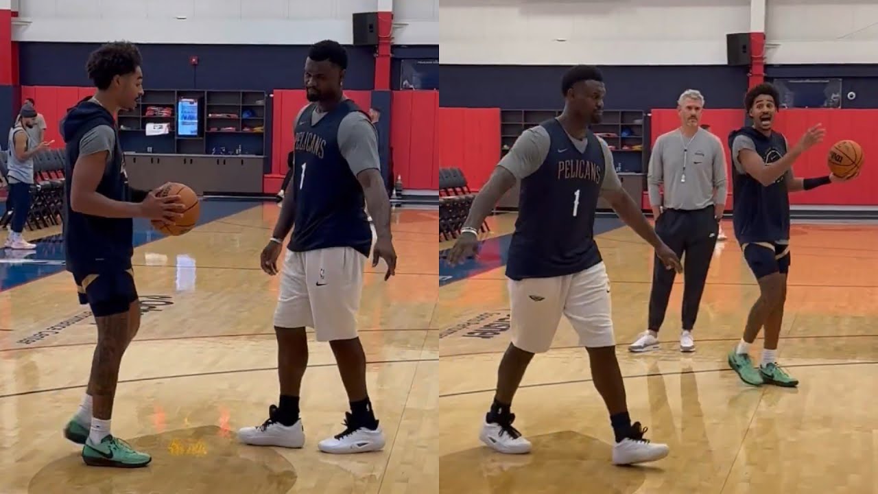 Zion Williamson and Jordan Poole working on 2-man game at Pelicans training camp